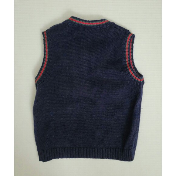 Good Lad of Philadelphia Toddler Ramie Cotton Knit Vest 24M Navy Christmas Train - Picture 3 of 9